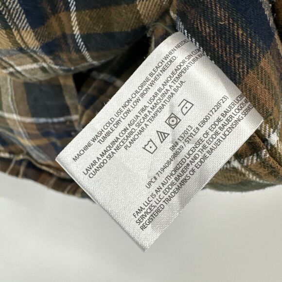Eddie Bauer Shirt Mens Large Flannel Brown Blue Plaid Cotton Button Up Outdoor - Picture 7 of 9
